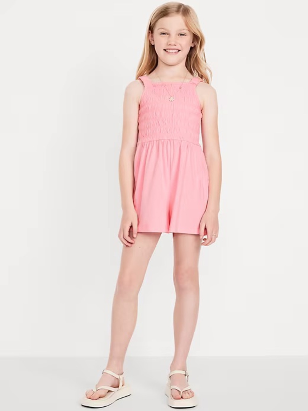 Old Navy Girls Sleeveless Smocked Romper in Anemome Pink Size Small 6/7